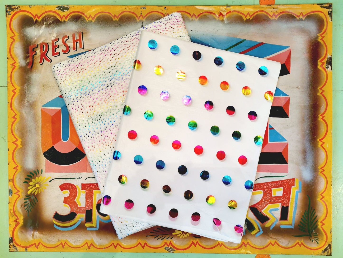 Metallic rainbow tissue wrap