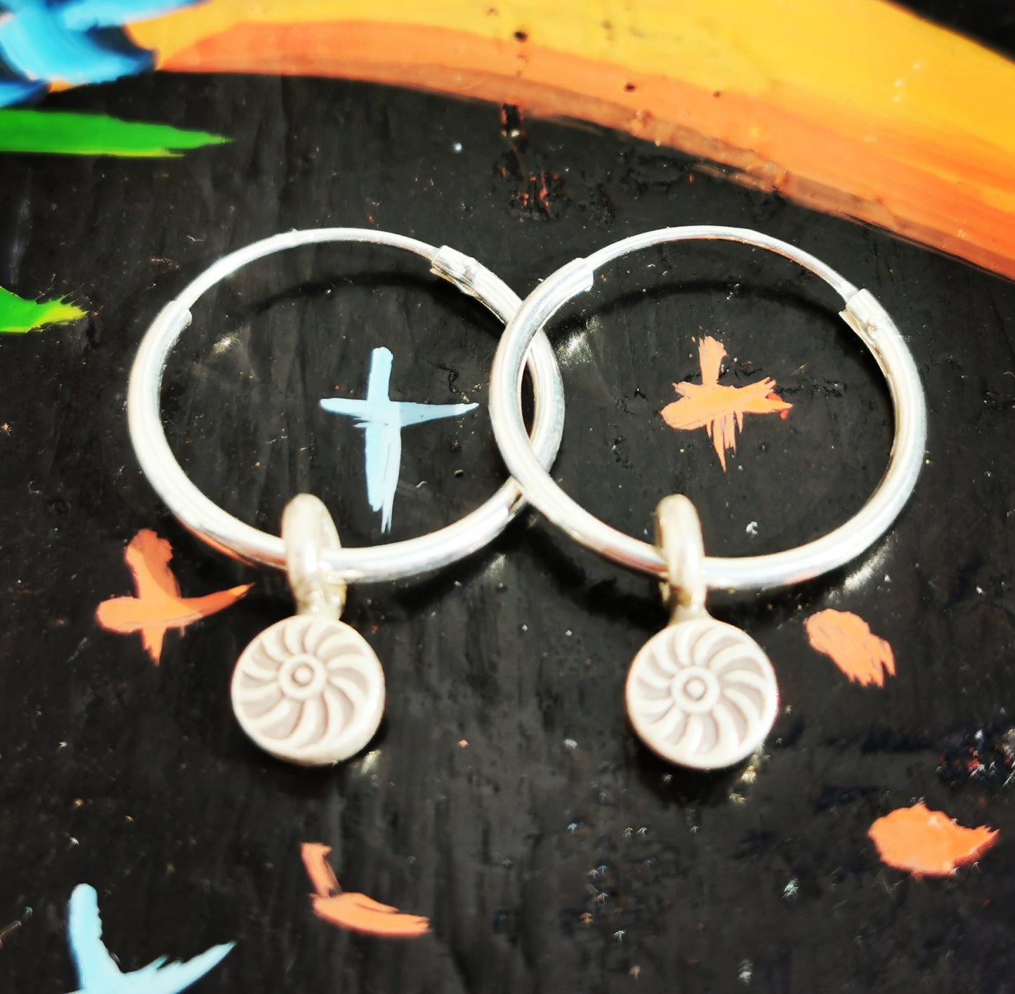 Myanmar charms hoop earrings