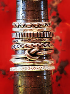 Karen fine silver cross stacker ring