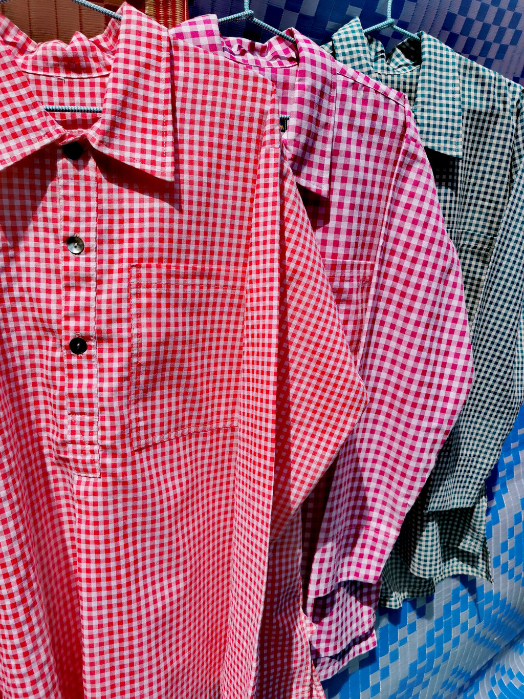Our French smock shirt design suits both men and women of a variety of shapes and sizes, worn in a multitude of styles! Made in graphic but sweet gingham, 100% cotton.

Handmade in Thailand working with the same family of seamstresses for 25 years. Patterns and sampling made here in the UK by our founder Anna Moody.

One Size 

Bust 49"

Length 33"

Sleeve 24"

Machine wash at 30.

 

 

