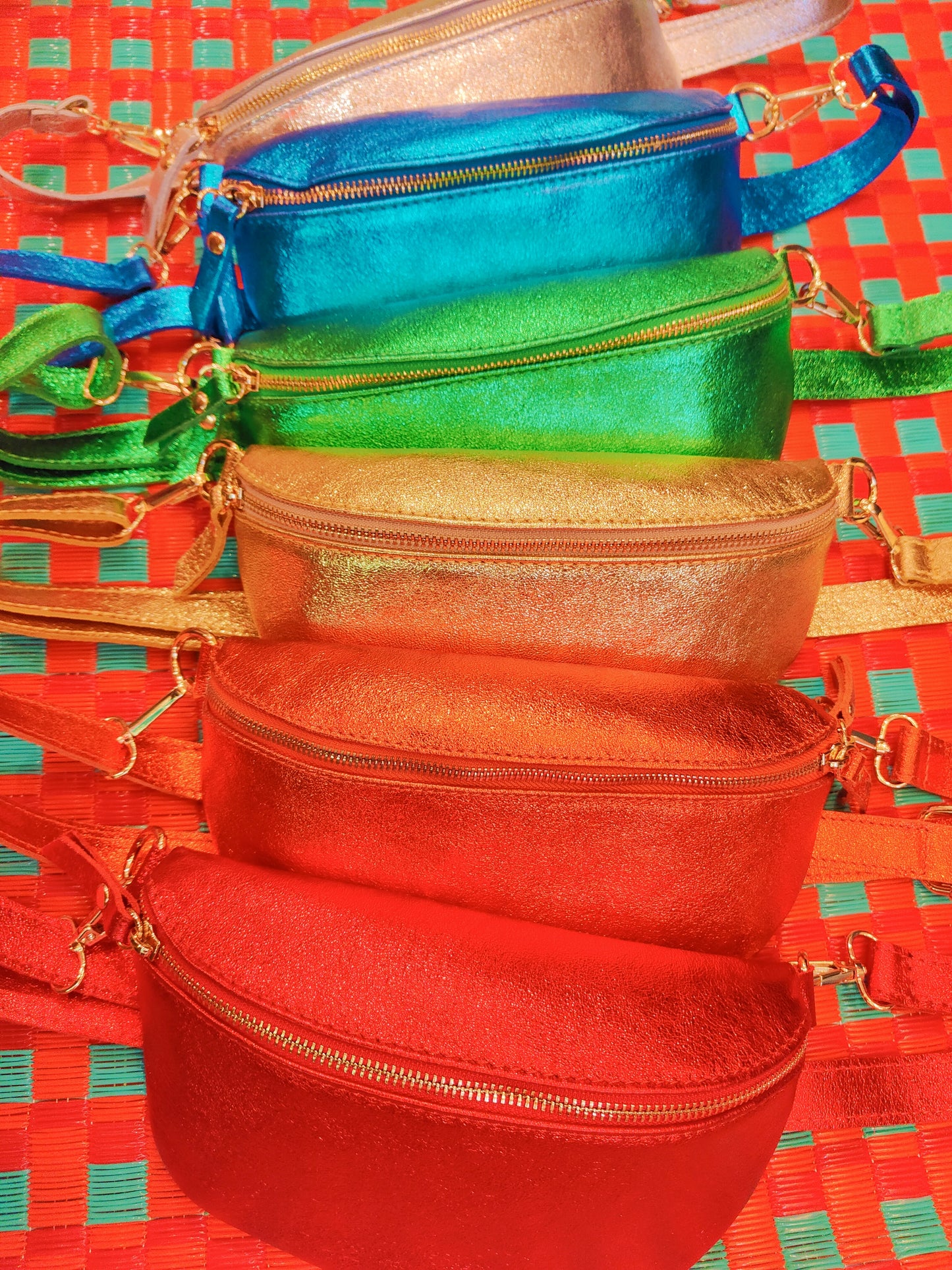 Rainbow metallic leather bum bag