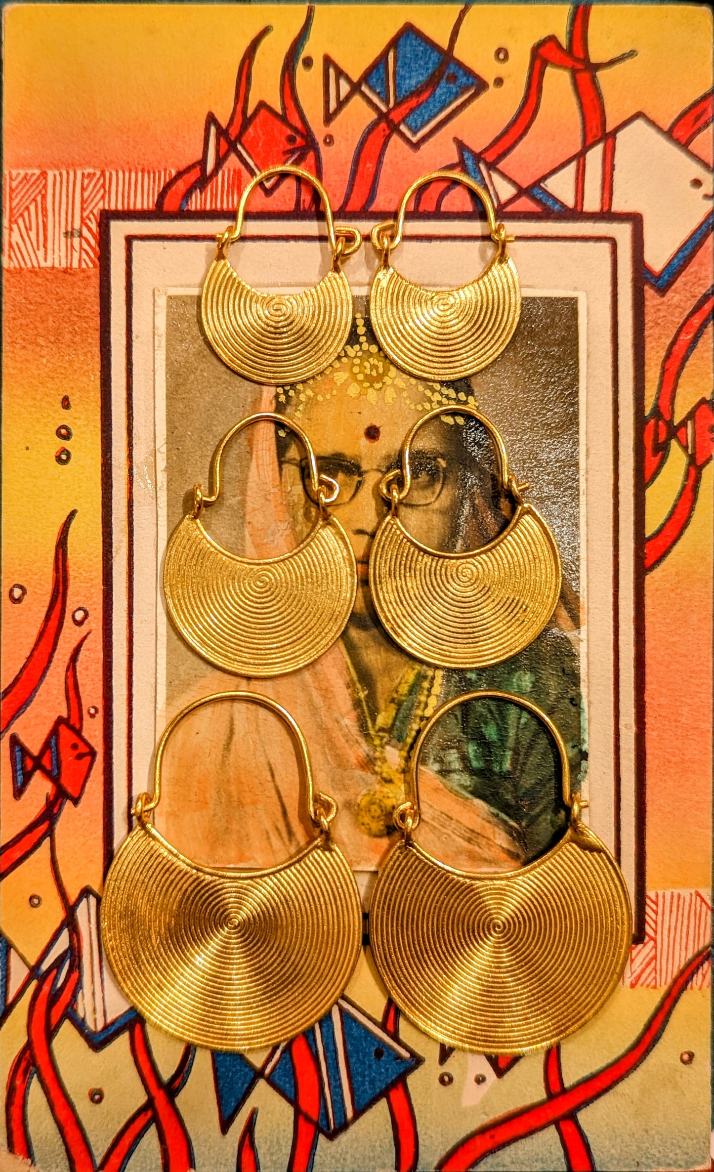 Myanmar concentric hoops with gold plate earrings