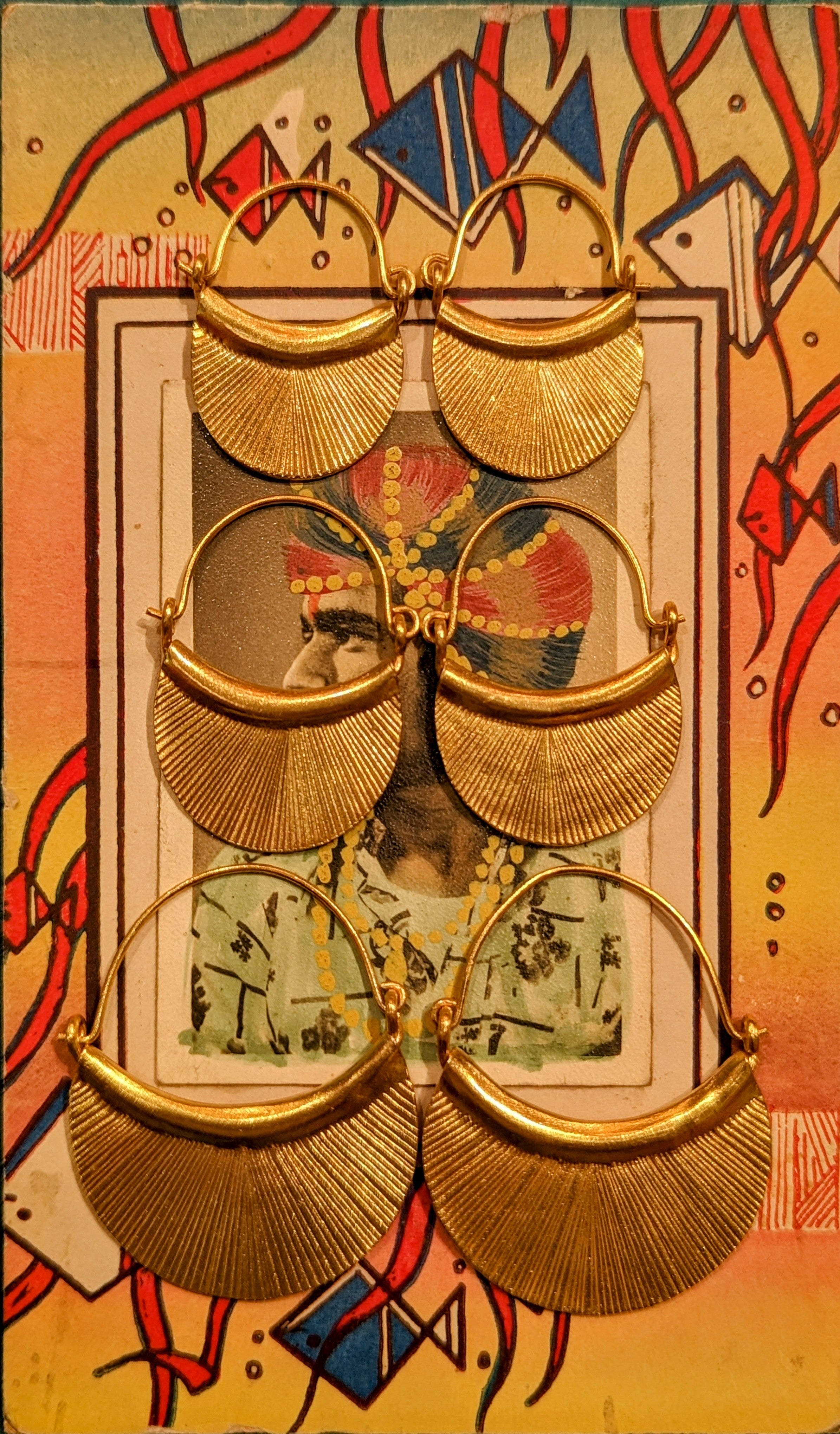 Myanmar fan hoops with gold plate earrings
