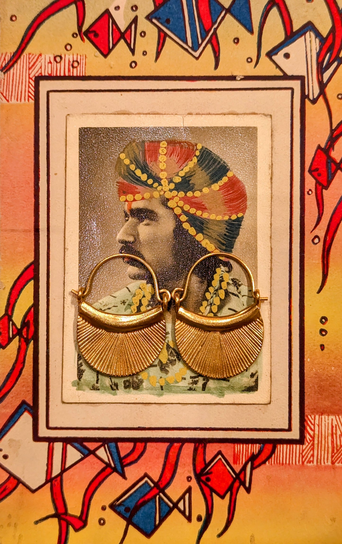Myanmar fan hoops with gold plate earrings