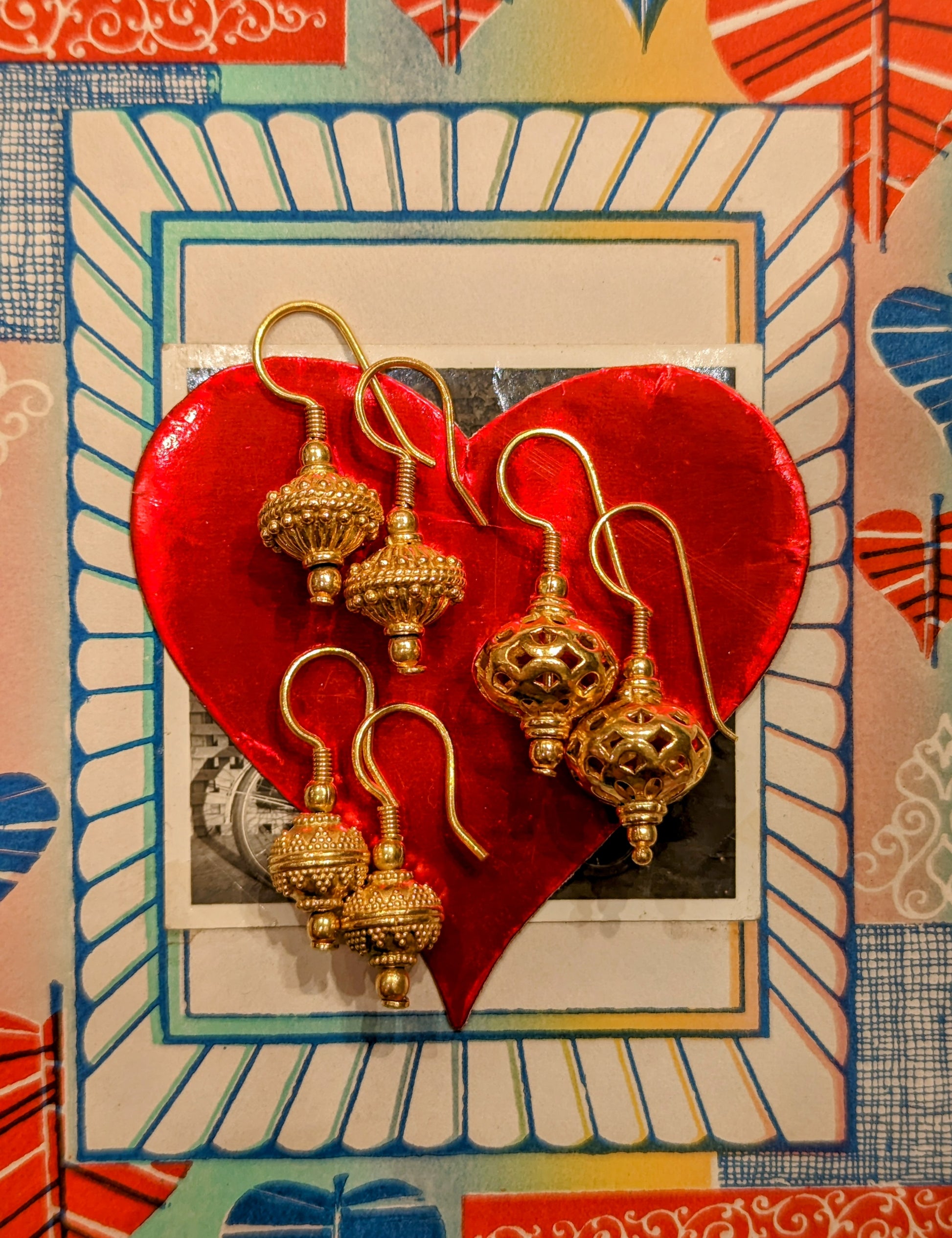 Gold plated bead drop earrings