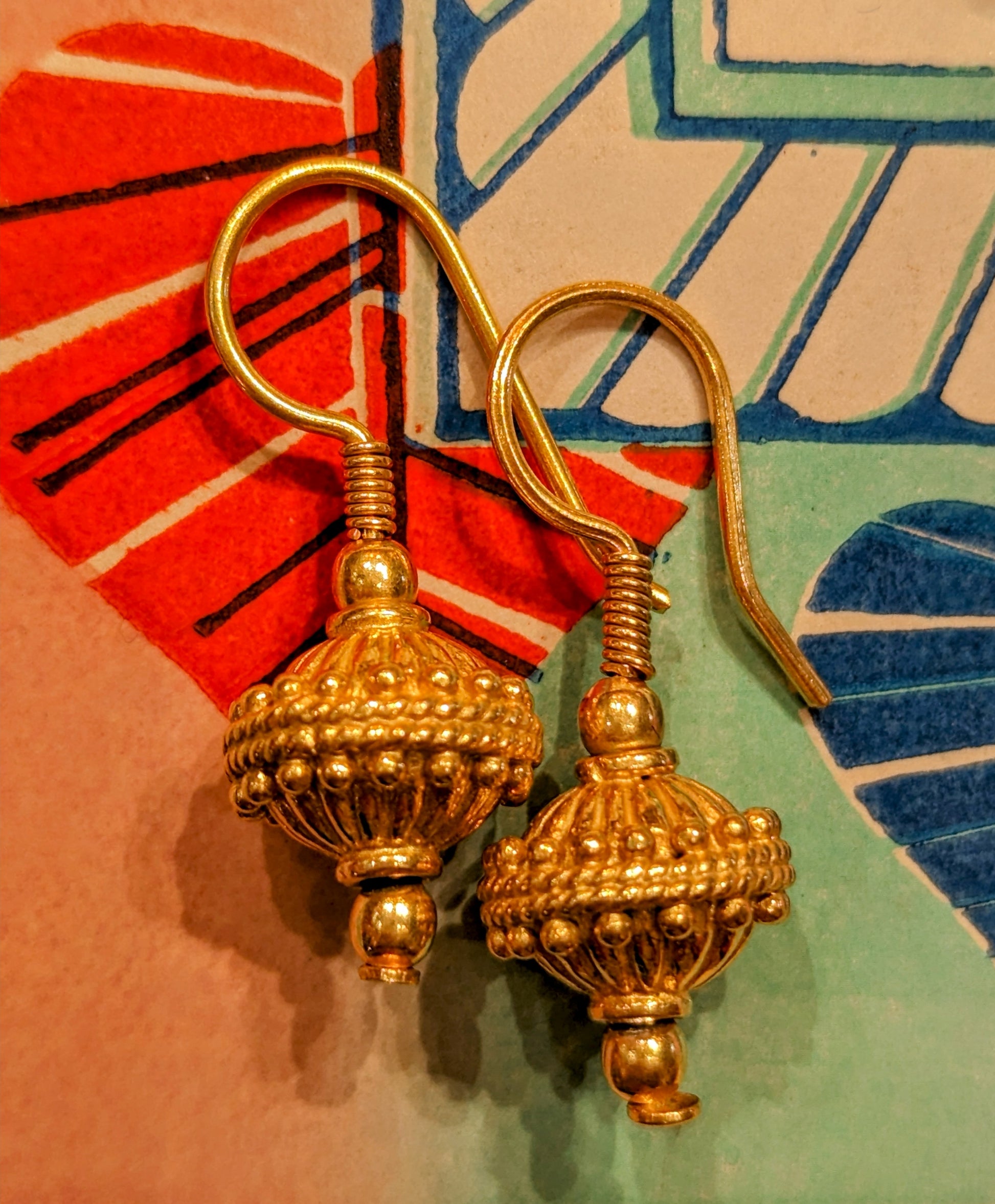 Gold plated bead drop earrings