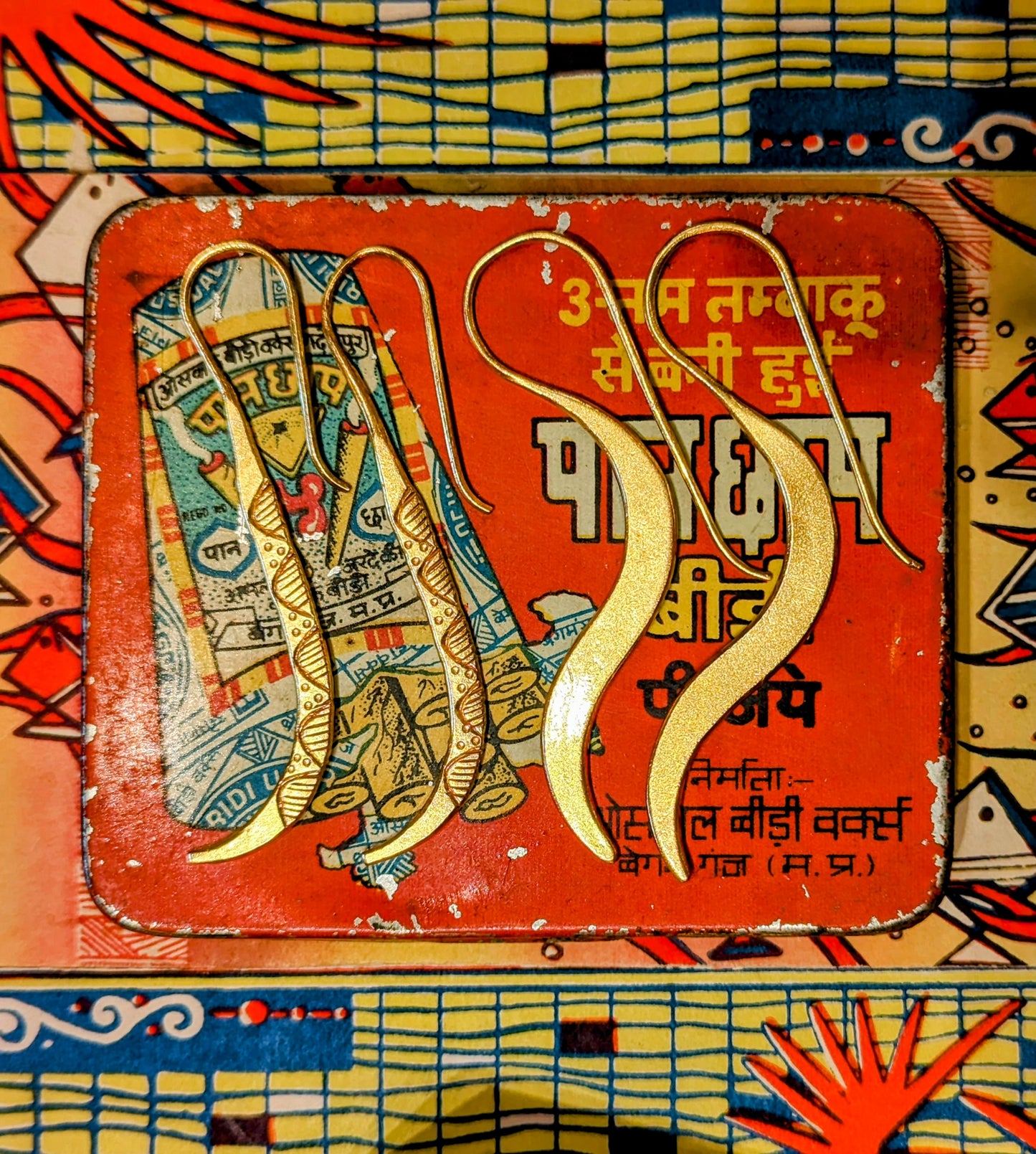 Myanmar gold plated wave hook earrings