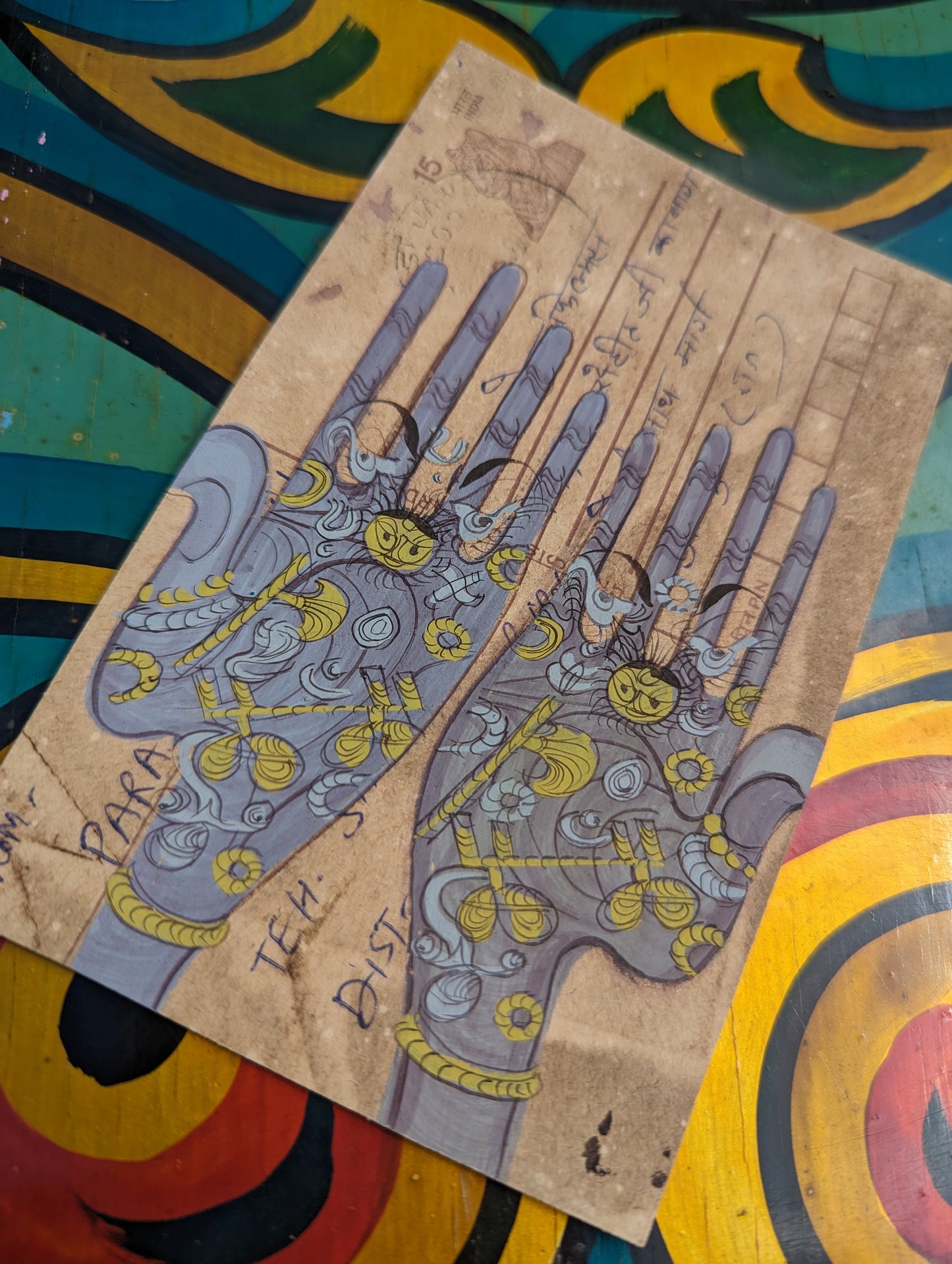 Hand painted indian postcards - hands and feet