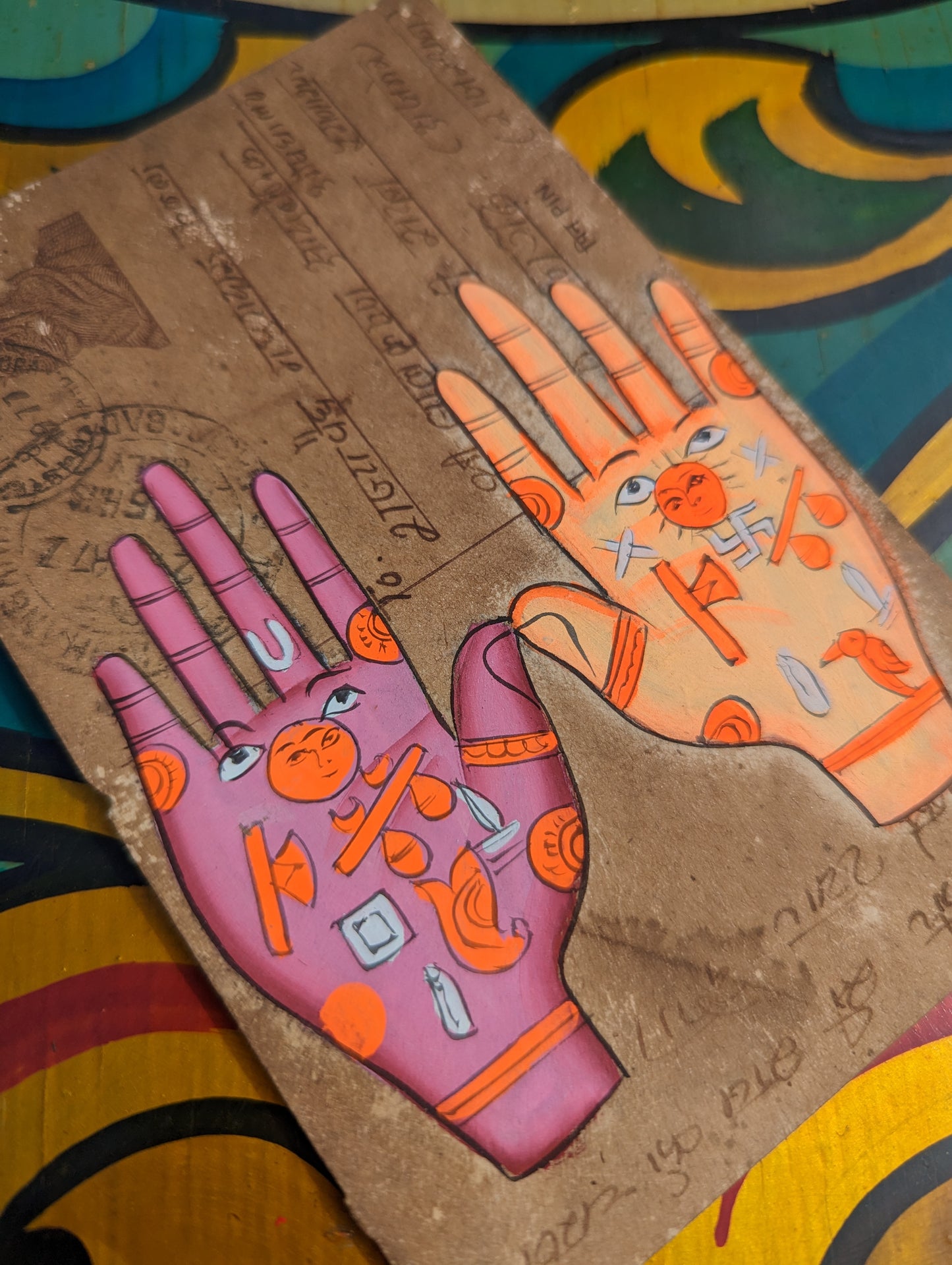 Hand painted indian postcards - hands and feet