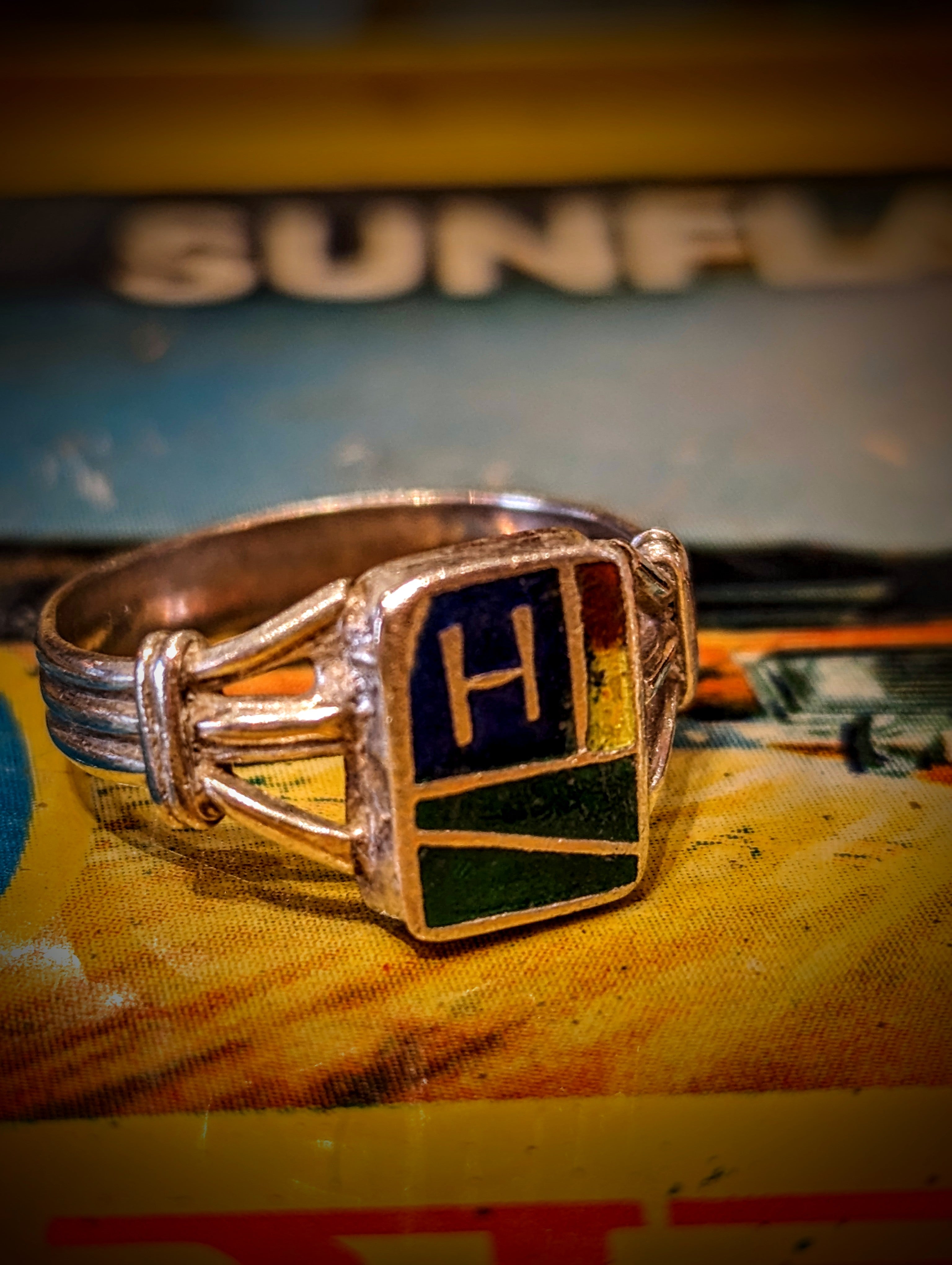 Vintage enamel initial rings – blackout shop brighton