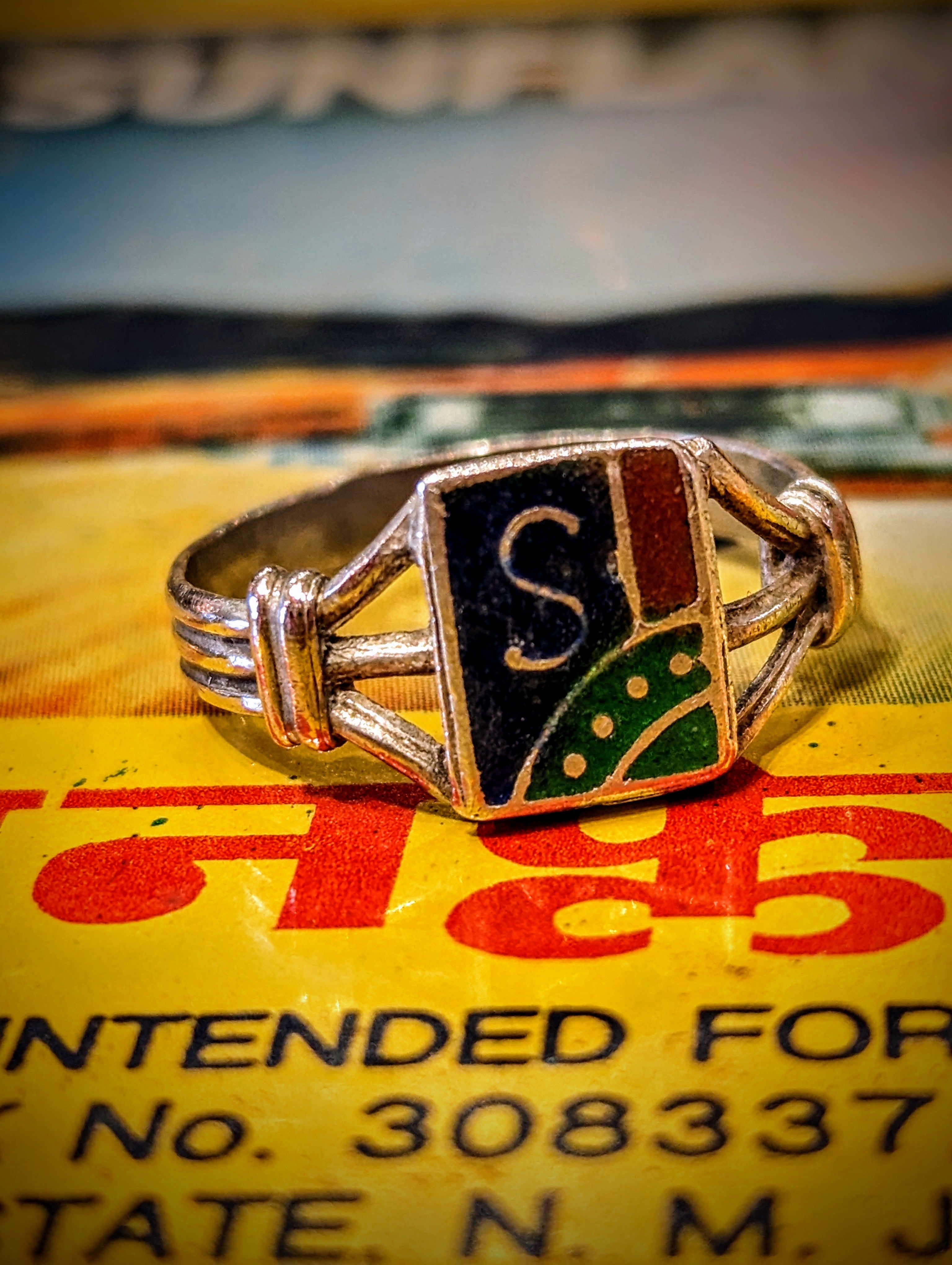 Vintage enamel initial rings – blackout shop brighton