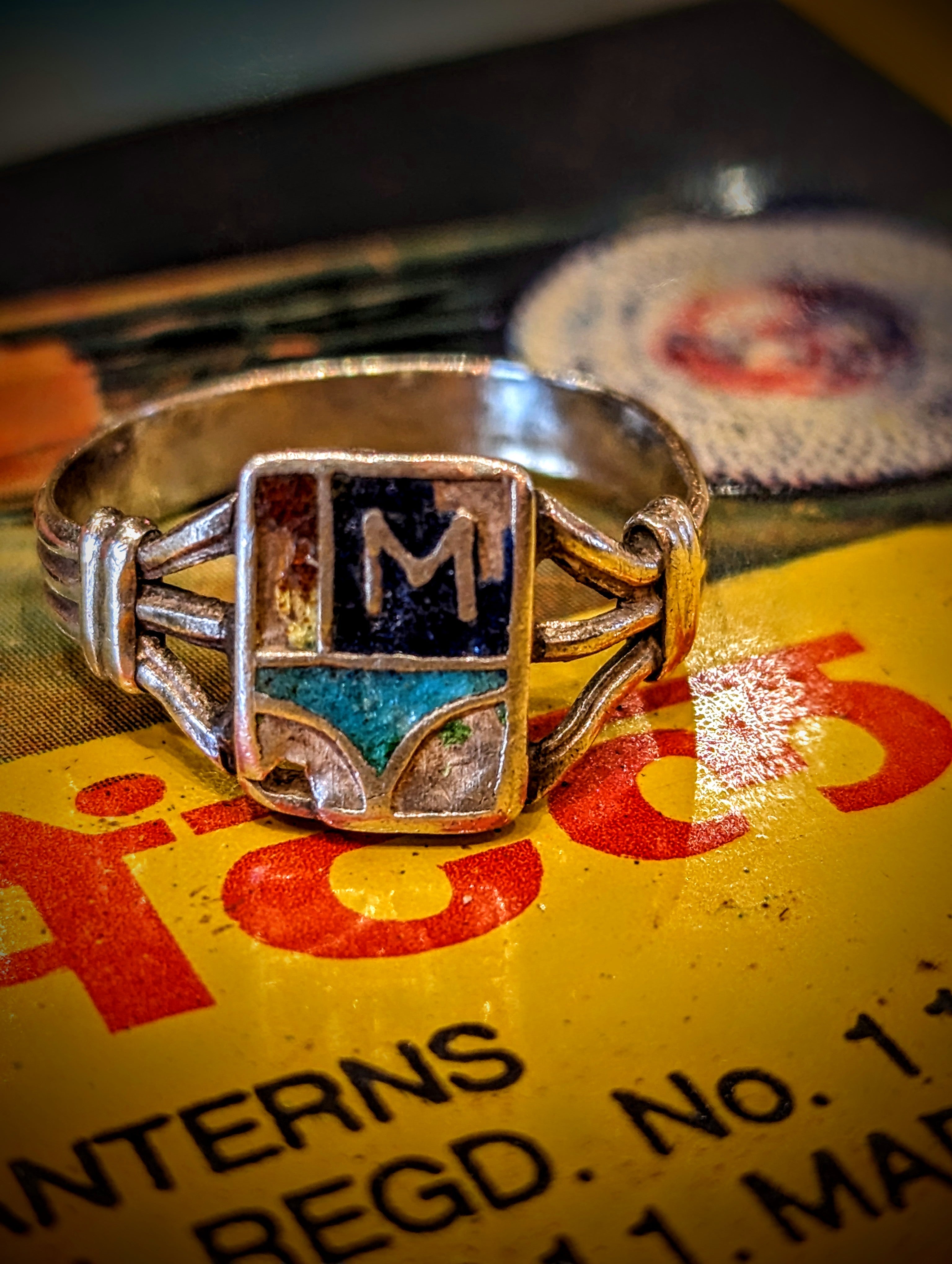 Vintage enamel initial rings – blackout shop brighton