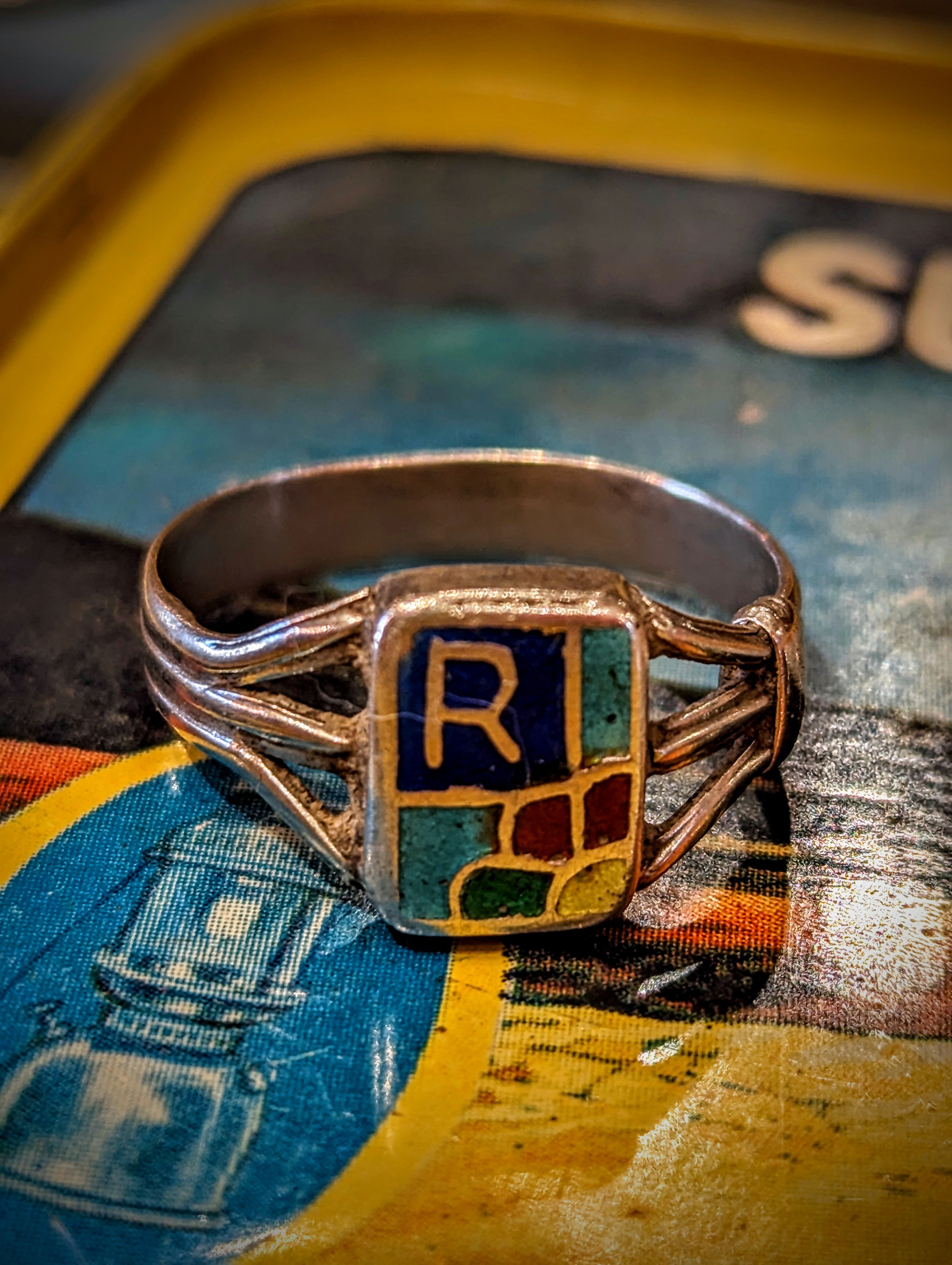 Vintage enamel initial rings – blackout shop brighton