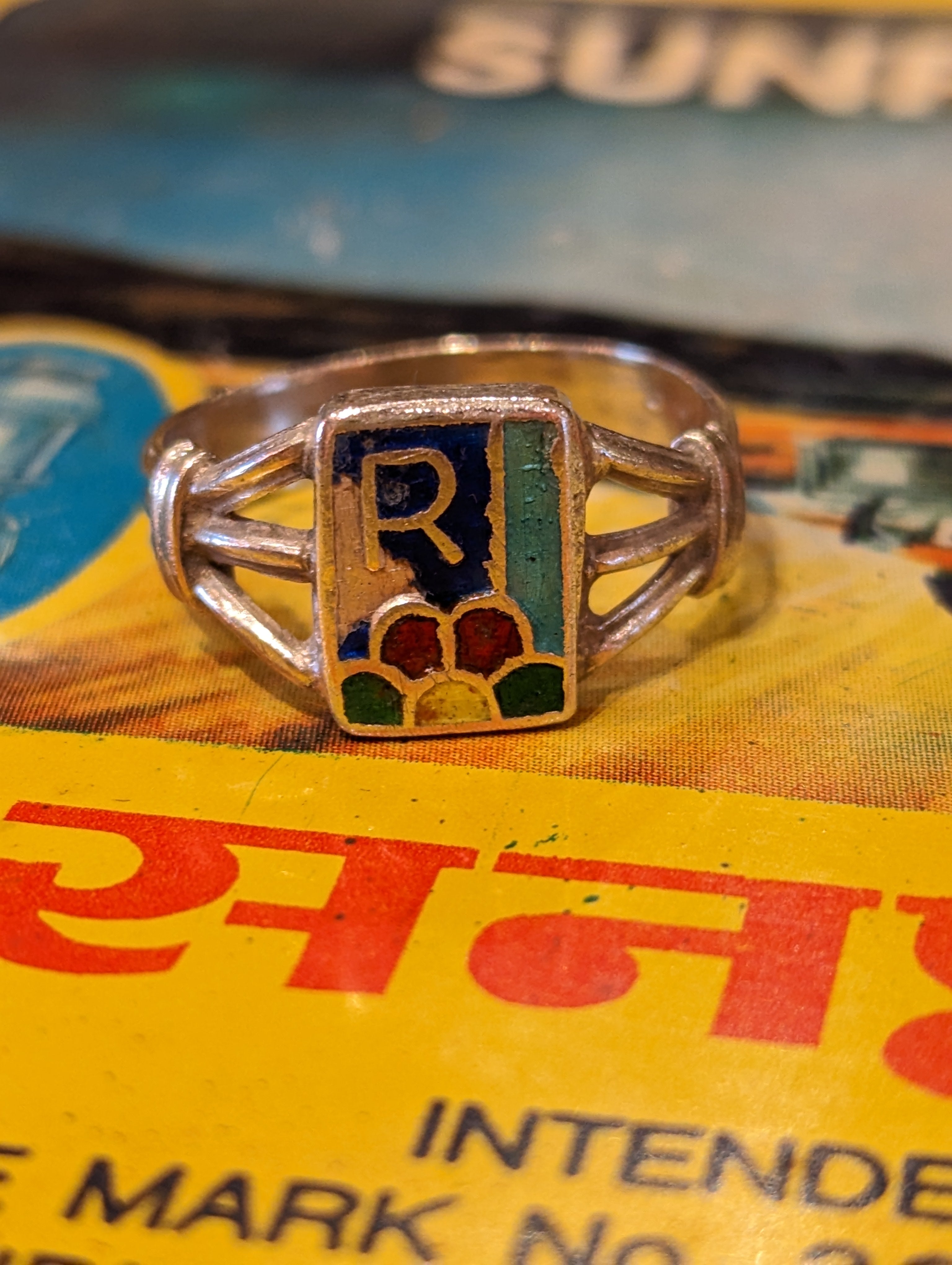Vintage enamel initial rings – blackout shop brighton