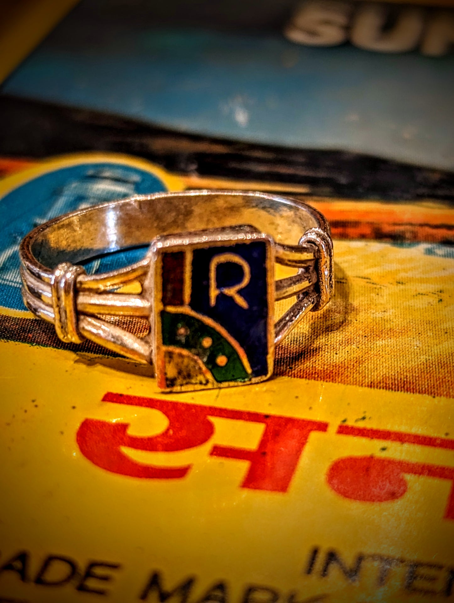 Vintage enamel initial rings