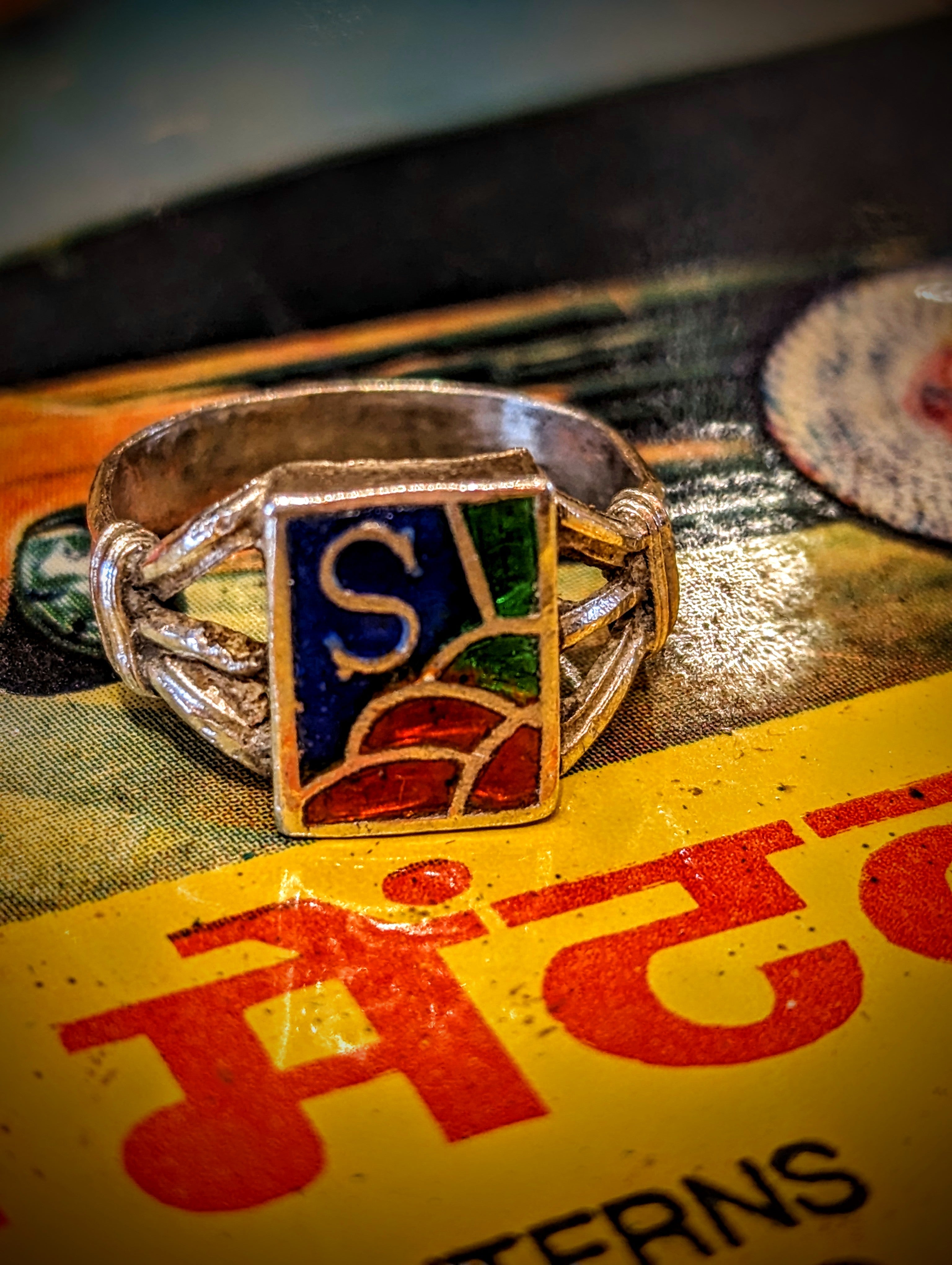 Vintage enamel initial rings – blackout shop brighton