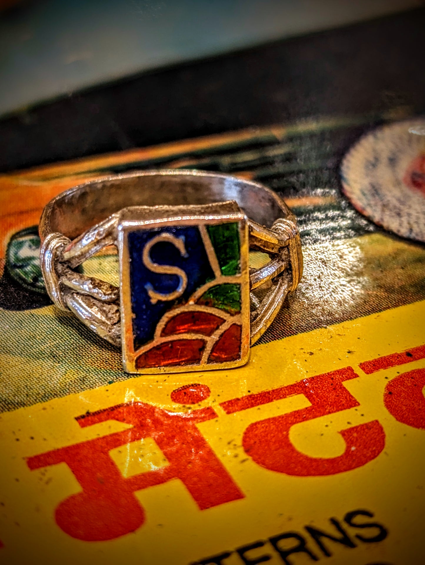 Vintage enamel initial rings