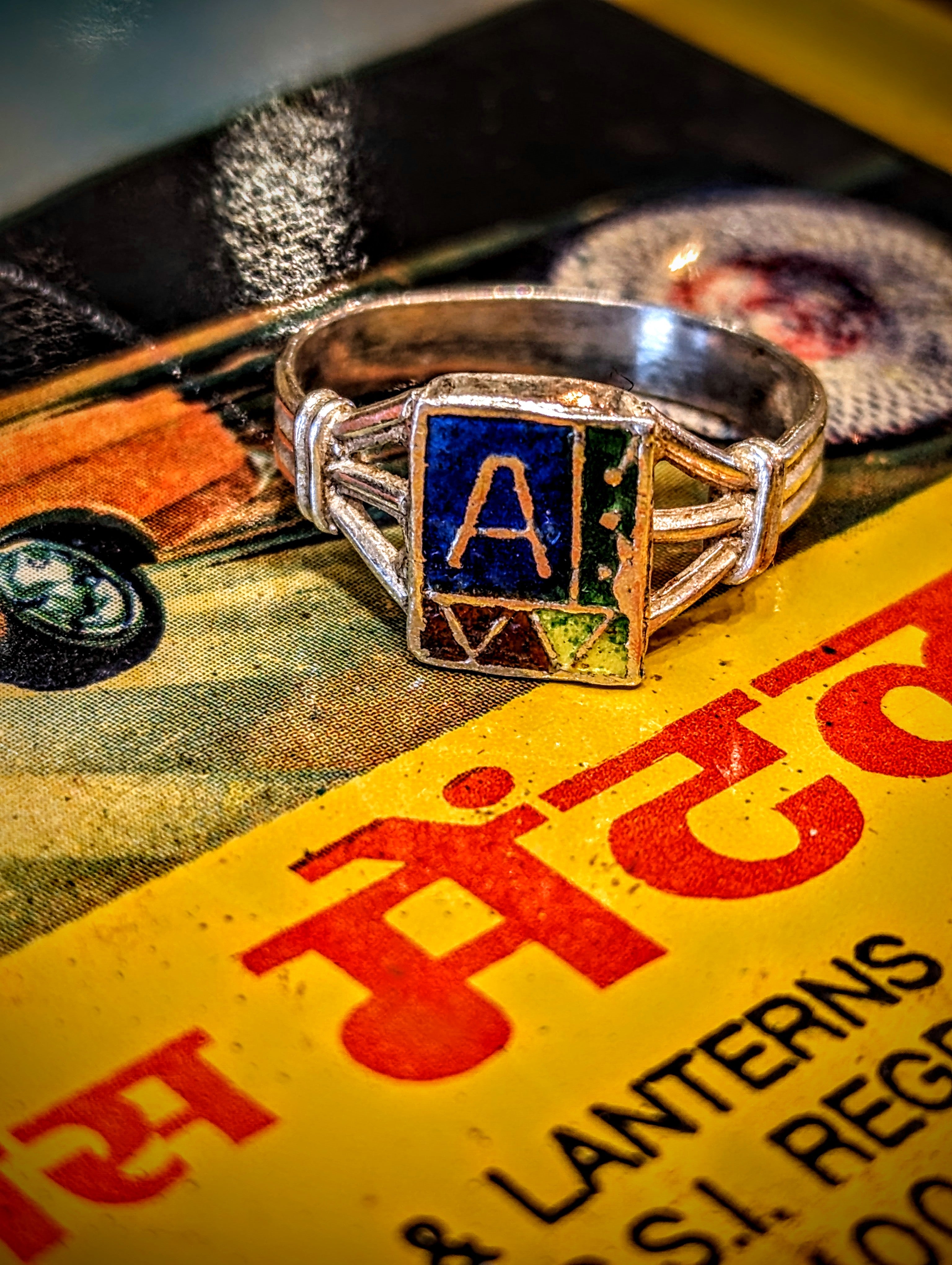 Vintage enamel initial rings – blackout shop brighton