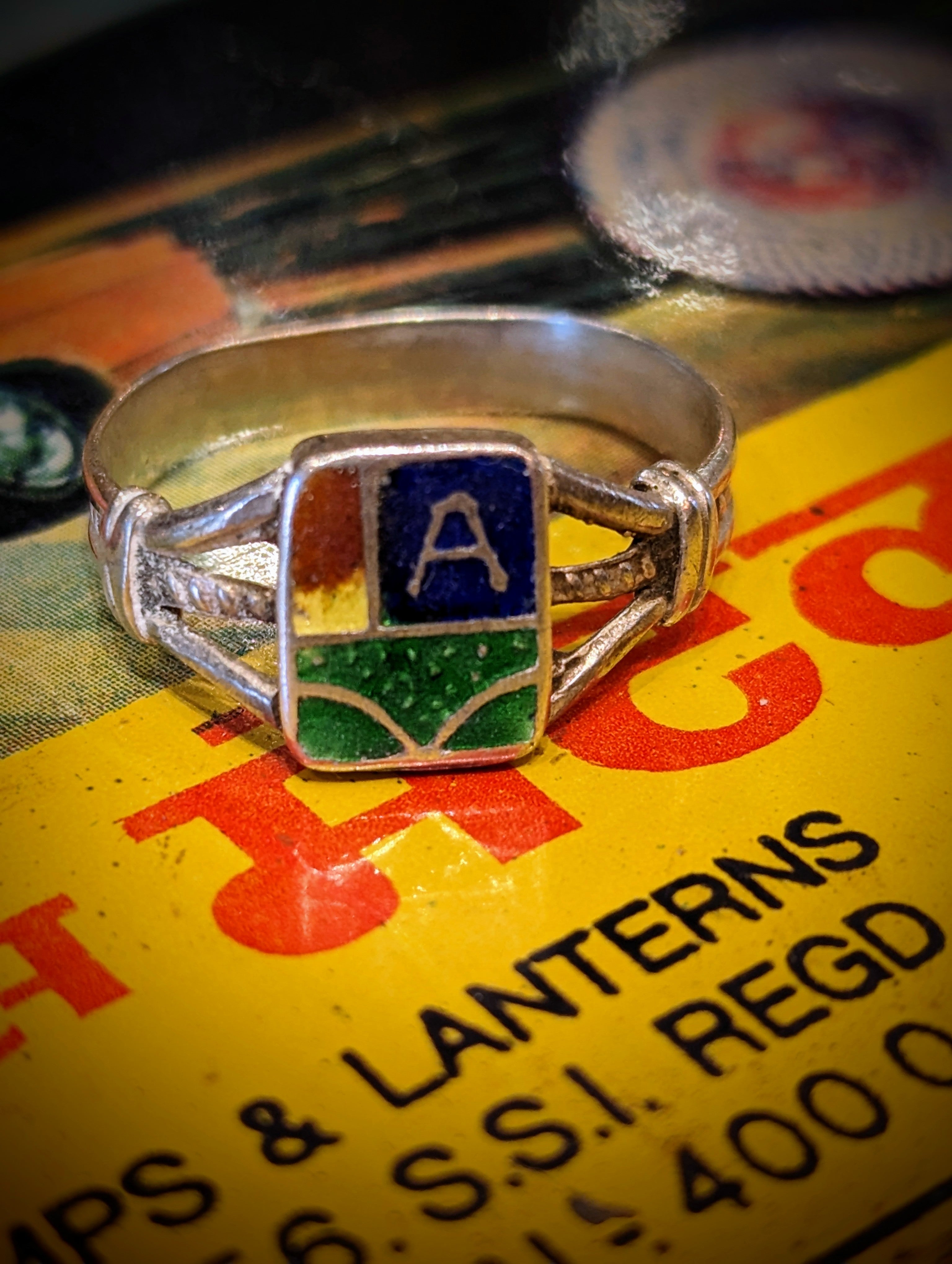 Vintage enamel initial rings – blackout shop brighton