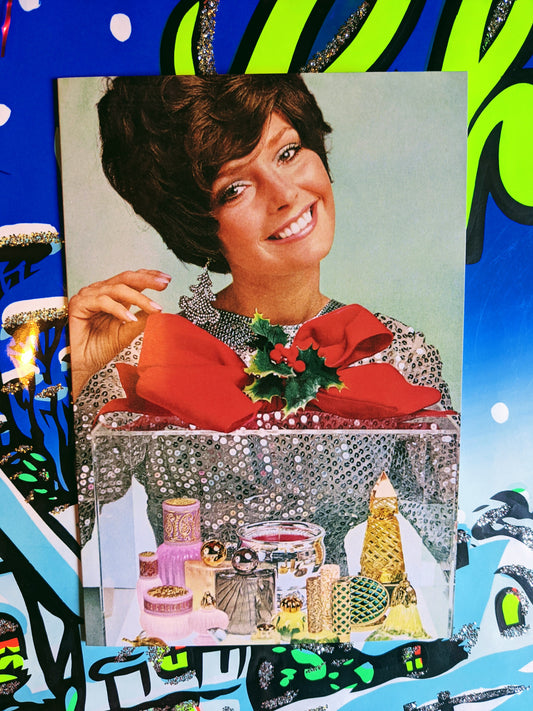 60's pin-up girl christmas card  We think these fabulous cards look great framed up too.  single card  Dimensions 12 x 18 cm